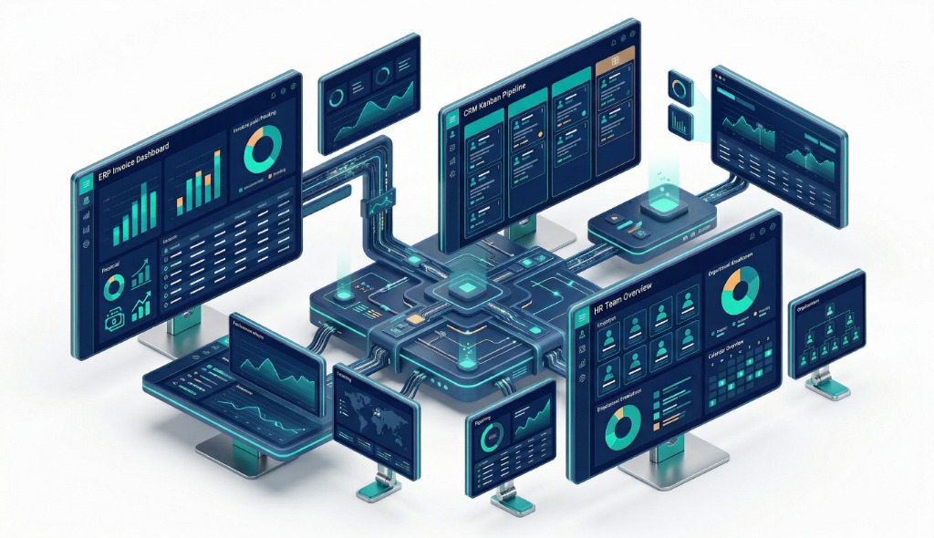 Prometheus — ERP, CRM, HR and BI dashboards in one workspace